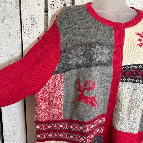 VTG Cherokee Holiday Cardigan Sweater Ugly Christmas Mohair/Cotton Blend Size 1X - Picture 6 of 12